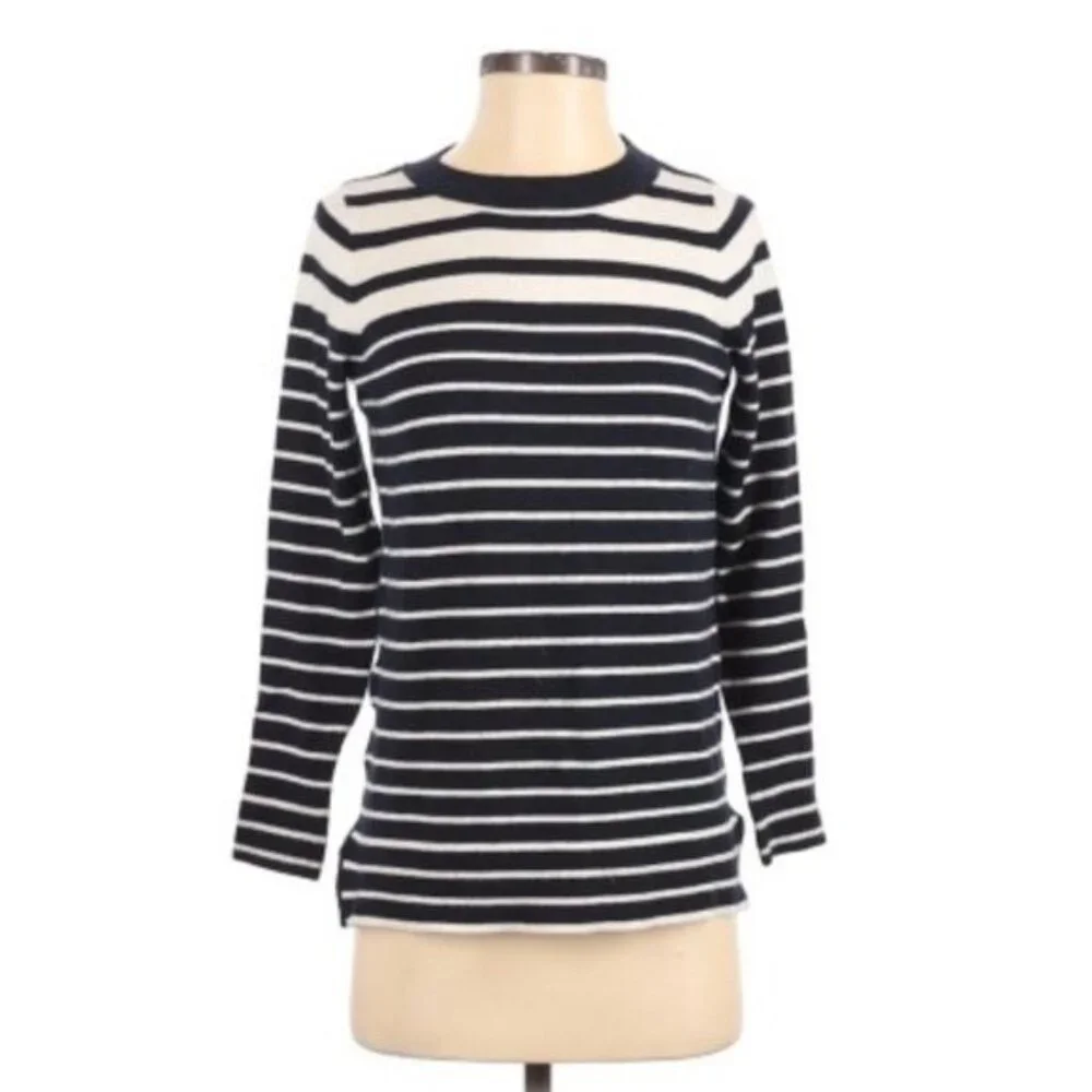Loft Striped Sweater in Navy Size XS Blue and White Crew Neck